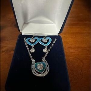 Montana Silversmiths Silver and Blue Earrings and Necklace with Heart Design